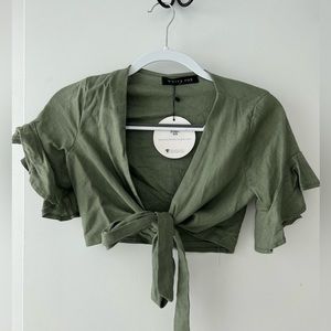 White fox tie crop top